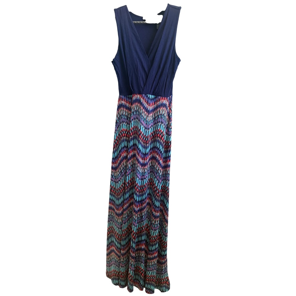 Gilli Womens Navy Blue Chevron Print Sleeveless Maxi Dress V-Neck Size M D9335A